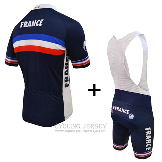2016 Cycling Jersey France Blue and White Short Sleeve and Bib Short